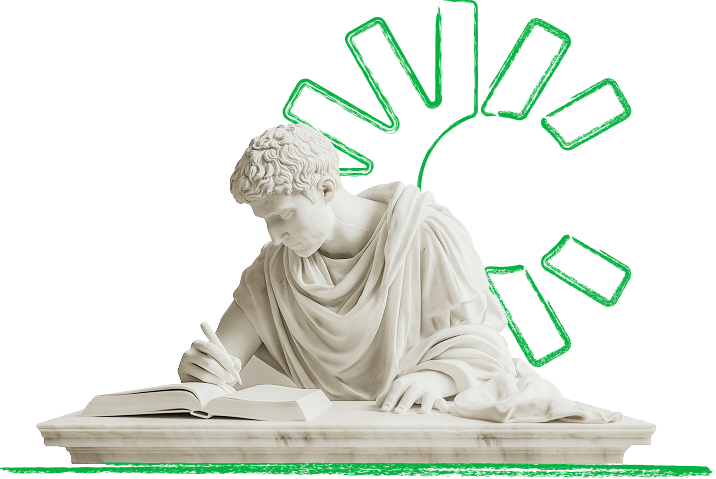 Classical statue reading a book